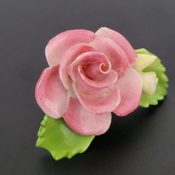 Cara China Staffordshire Pink Rose Floral Brooch Pin Vintage Made in England - Picture 2 of 8